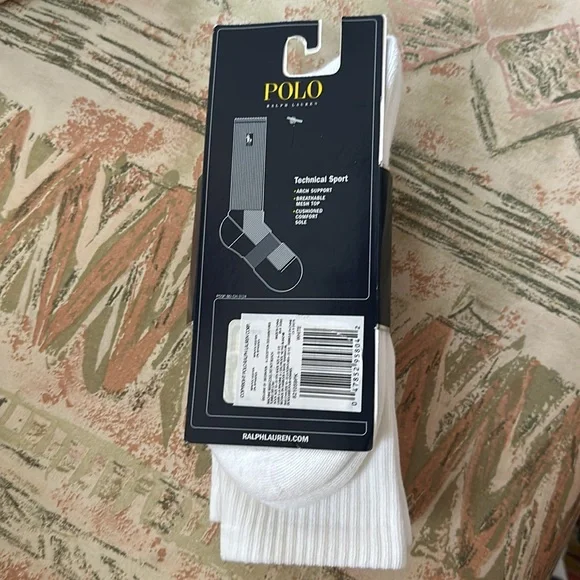 Polo Ralph Lauren crew socks 3 pack white new with tags size large 10-13 tech - Picture 2 of 4